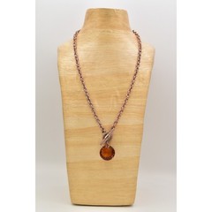Juicy Couture Vintage Toggle Necklace Orange Crystal Rose Gold Chunky Y2K BinBL