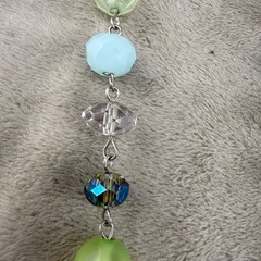 Beaded Glass Necklace Silver Tone Blue Green 36”