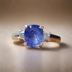 14K white gold engagement ring 2.21ct. Natural Untreated Blue Sapphire Cushion