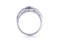 Art Deco Style Lab Created Diamond & Sapphire Engagement 14K White Gold FN Ring