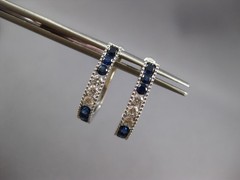 .99CT DIAMOND & AAA SAPPHIRE 14K WHITE GOLD OVAL LEVERBACK HOOP HANGING EARRINGS