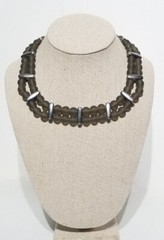 Vintage Marina & Susana Sent Murano Glass Smoky Gray Beaded Double Row Necklace