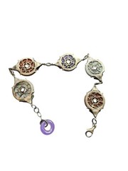 Vintage Art Deco Czech Glass Bracelet Multi Color Silver 925 Purple Red White