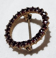 Victorian Rose Cut Garnet Sterling Silver Gold Vermeil 7/8 Inch Circle Brooch