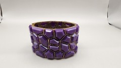 Vintage 1950s Purple Lucite Clamper Bracelet Heavy Gold Tone Mosaic Mod Cuff