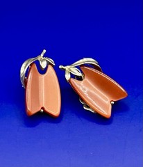 Vintage LISNER Orange Lucite Thermoset Necklace Set Clip Earrings Bracelet