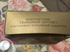 Vintage NIB Avon Gold Tone Birthstone Teardrop Gift Set Faux Sapphire September