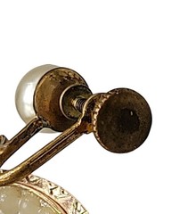 Vintage Pinwheel Faux Pearl Drop Screw Back Earrings Dangle Etched Gold Plated