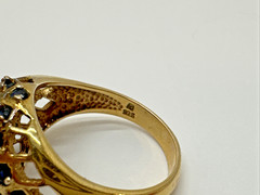 Vintage PAJ 925 Sterling Silver Gold Vermeil Sapphire Dome Cocktail Ring Sz 8.75