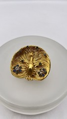 UNIQUE Vintage gold intricate wired peacock brooch Blue Green White Rhinestones
