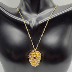 Pinecone Articulated Pendant w Chain Woodland Holiday Nature Gold Tone Necklace