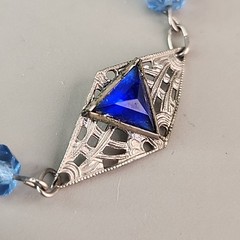 Vintage Art Deco Necklace Bracelet Set Blue Glass 16″