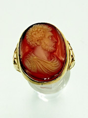 Antique 14Kt Solid Yellow Gold Heavy Carnelian Cameo Bearded Man Ring 10g S11