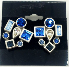 Monet Large Art Deco Silver Tone Colorful Earrings Blue Light Blue Modern Art