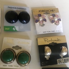 Vintage Lot of 19 Pairs Clip-On Earrings Jordache Rembrandt Etc All On Card