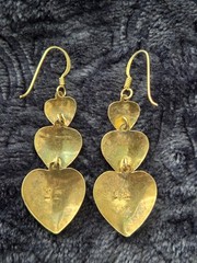 Vintage .925 Sterling Silver Triple Heart Dangle Earrings Etched Tiered