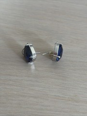 Estate Blue Rhinestone Cushion Silver Tone French Wire Pierced