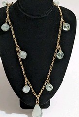 Vintage Faux Aquamarine Station Beads & Gold Tone Cable Link Chain Necklace. 29″