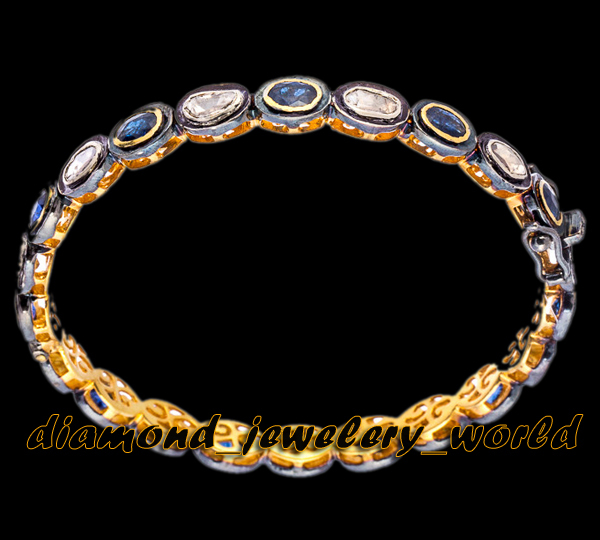 2.25ctw Antique Cut Diamond Sapphire Silver Victorian Tennis Bangle Bracelets