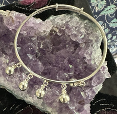 Vintage Sterling Silver Bell Ball Bali Bangle Bracelet Adjustable Small Size