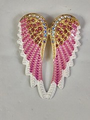 Beautiful Angel Wings Brooch Pendant Iridescent Rhinestones Gold Tone White Pink
