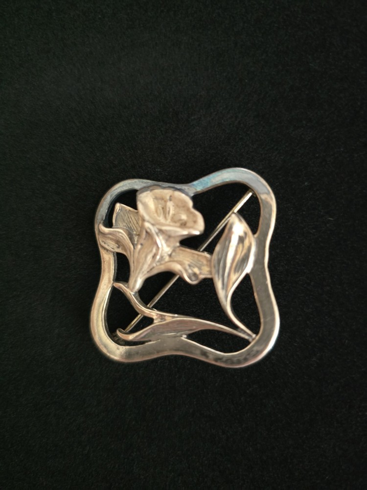 Vintage Art Nouveau Style Floral 925 Silver Open Work Brooch/Pendant 1.5in