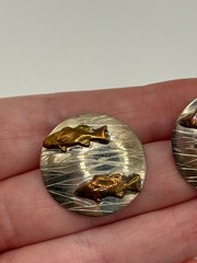 Vintage Courtney Peterson Sterling Silver Brass Fish Earrings Signed