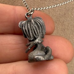 Vintage Cat Necklace Silver Tone Pewter Love Heart 19”
