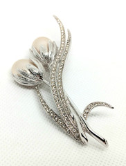 Jay Strongwater Floral Brooch Pearl And Rhinestone Crystal Stem Silver Tone Pin