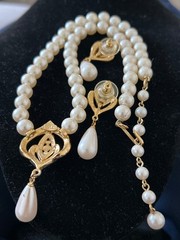 Vintage Signed Marvella Faux Pearl Rhinestones g Necklace & Earrings Set
