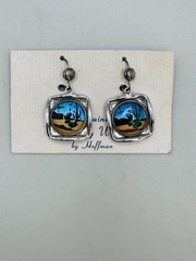 Vtg Butterfly Earrings With Western Cactus Desert Theme By Hoffman Silver
