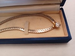 GOLD TONE 16″Necklace Braid Style Chain Link W/Single Cubic Zirconia FREE SHIP