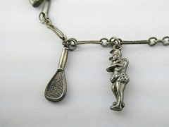 Vintage Unmarked Sterling Silver Paperclip Chain Bracelet with 5 Charms 6.75 In