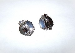 Vintage JOMAZ Signed Silvertone Rhinestone Clip On Earrings Blue/Clear