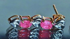 14k multi tone gold 1.03ct natural dia dangle earrings ruby heart treated 2.27gr