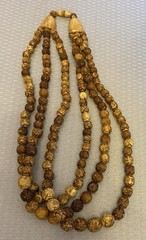 Antique Asian Hand Carved Lotus Bead Necklace Triple Tiered Dyed Bovine Bone