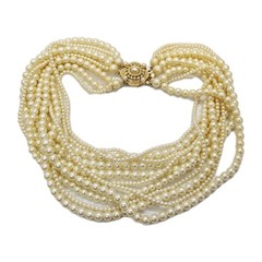 Signed Carolee Vintage Choker Necklace Multi 11 Strand Cream Faux Pearl 17 in