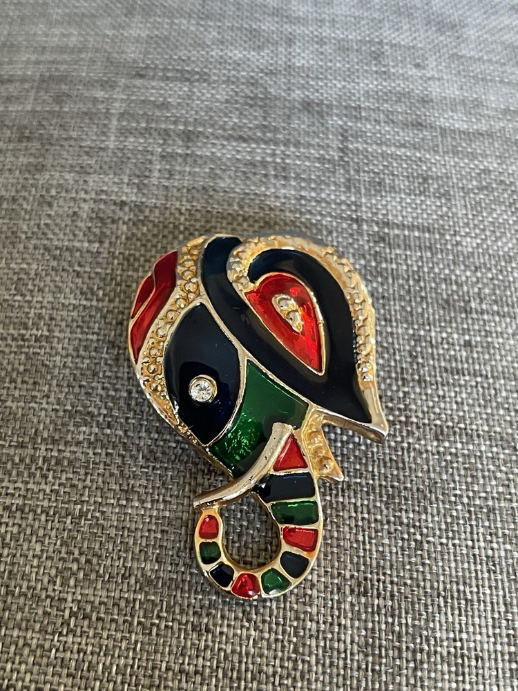 Vintage Elephant Enamel Brooch Pin Safari Statement Retro Gold Tone Boho Career