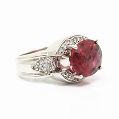 NYJEWEL 14k White Gold 7.2ctw Rubellite Tourmaline Diamond Ring