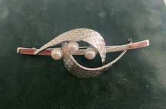 Vintage Mikimoto Sterling Silver Cultured Pearl Brooch & Earrings Set w/ Box
