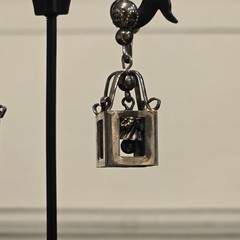 Vintage Silver Tone Lantern Cage Dangle Screw Back Earrings Bell Charm Figural