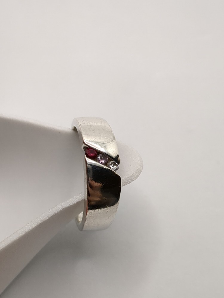 ACTM Vintage Sterling Silver .925 2mm Multi Gemstone Ring Size 7.5