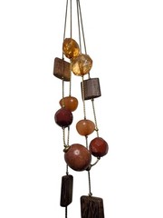 Vintage Boho Earthy Layered Necklace Wood Beads Amber Crystal Carnelian Tone 30″
