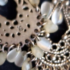 Vntg Jewelry Signed LC Lauren Conrad Chandelier Pierce Earring Silver Sea Glass