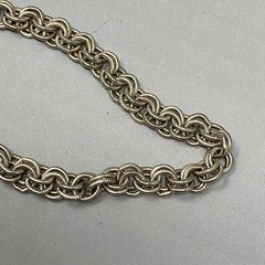VTG Chain Necklace Aqua Glass Beads Brushed Two Tone Gold Silver Flower Clasp 28