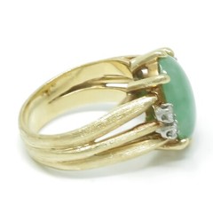 NYJEWEL 14k Yellow Gold Jadeite Jade Diamond Ring Signed LJ