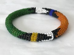 Southwestern Green Yellow Black White Orange Blue Bead Beaded Bangle Bracelet