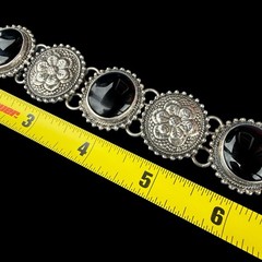 Cll Mexico Black Onyx Gemstone Sterling Silver 925 Floral Bracelet Sz. 7 3/4″