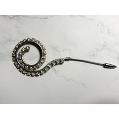 Vintage Clear Rhinestone Spiral Swirl Stick Pin Silver Tone Lapel Scarf Brooch