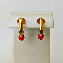 Vintage Patriotic Gold-Tone Clip-On Dangle Earrings, Red White Blue, 60s Retro